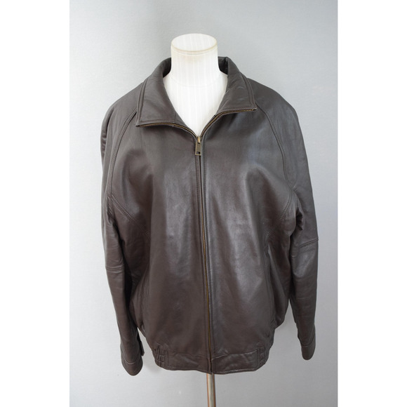 Wilsons Leather Jacket Mens Large Brown Thinsulate Lined Full Zip Classic Coat - Picture 1 of 6